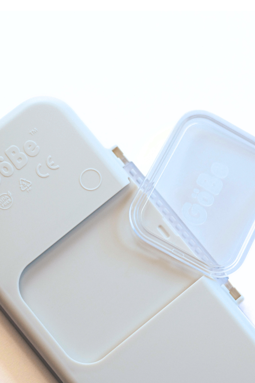 White container with a clear mount on a white background